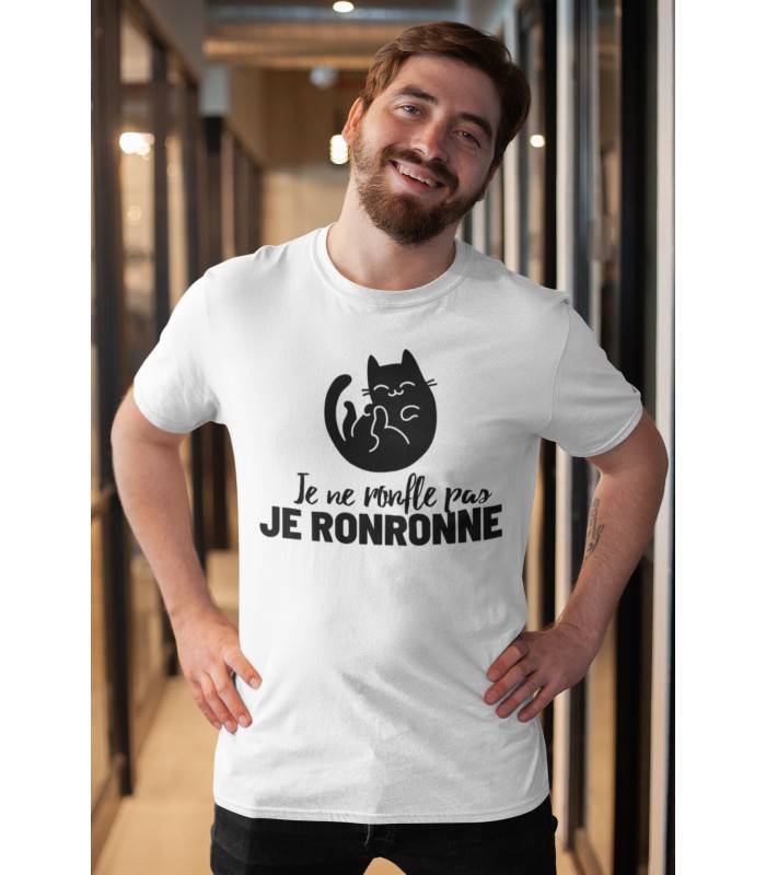 Tee Shirt Original Blanc Pour Homme Je Ne Ronfle Pas Je Ronronne